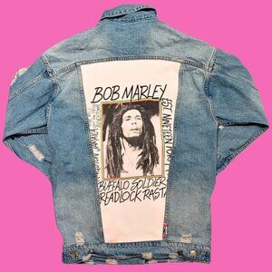 Bob Marley Upcycled Denim Jacket Size L for Women